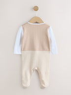 Neutral Smart Bow Tie Baby Sleepsuit (0mths-2yrs)