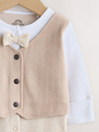Neutral Smart Bow Tie Baby Sleepsuit (0mths-2yrs)
