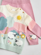 Pink Sheep Scene Baby Knitted Jumper and Leggings Set 2 Piece (0mths-2yrs)