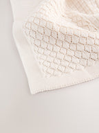 Cream Knitted Patchwork Baby Blanket