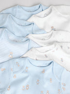 Blue 7 Pack Short Sleeve Baby Bear Bodysuit