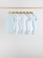 Blue 7 Pack Short Sleeve Baby Bear Bodysuit
