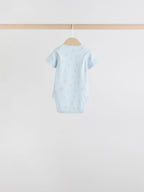 Blue 7 Pack Short Sleeve Baby Bear Bodysuit