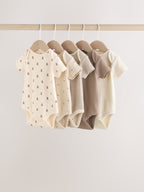 Brown Bear Short Sleeve Baby Bodysuits 5 Pack