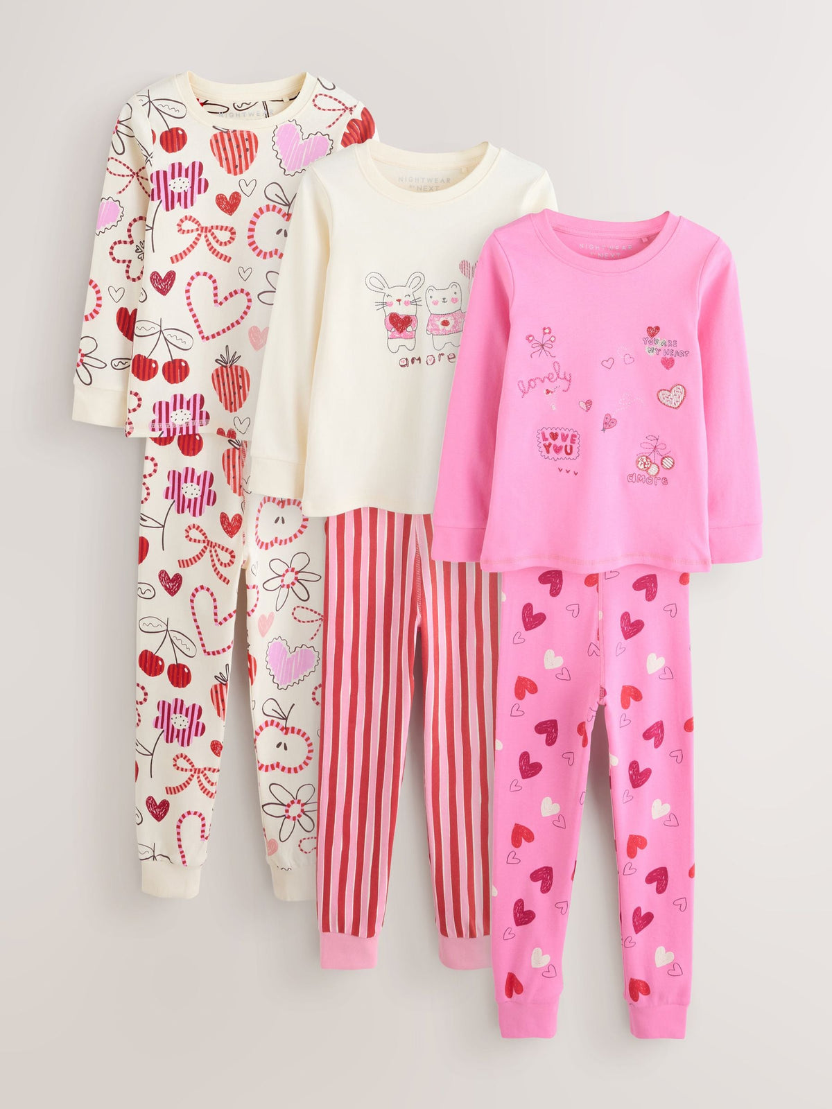 Pink/Red Snuggle Pyjamas 3 Pack (9mths-12yrs)