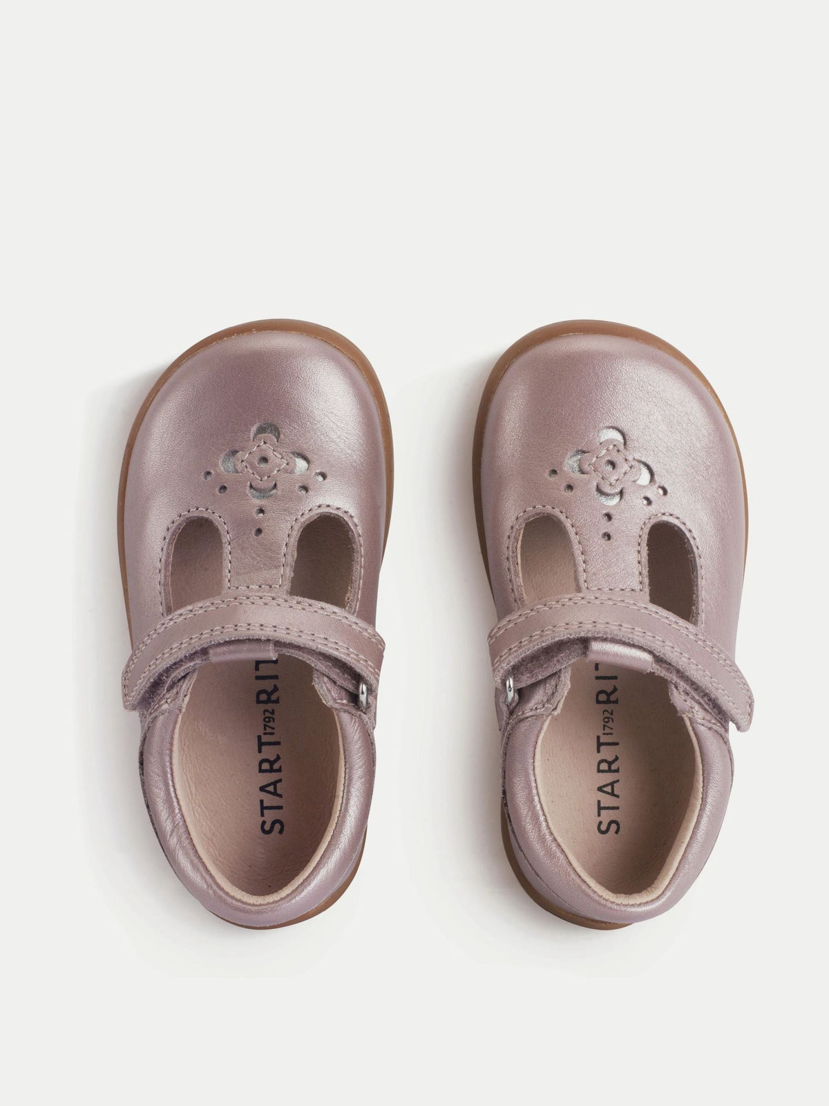 Start-Rite Pink Blush Pearlised Leather Eternal T-bar Rip-tape First Walking Shoes