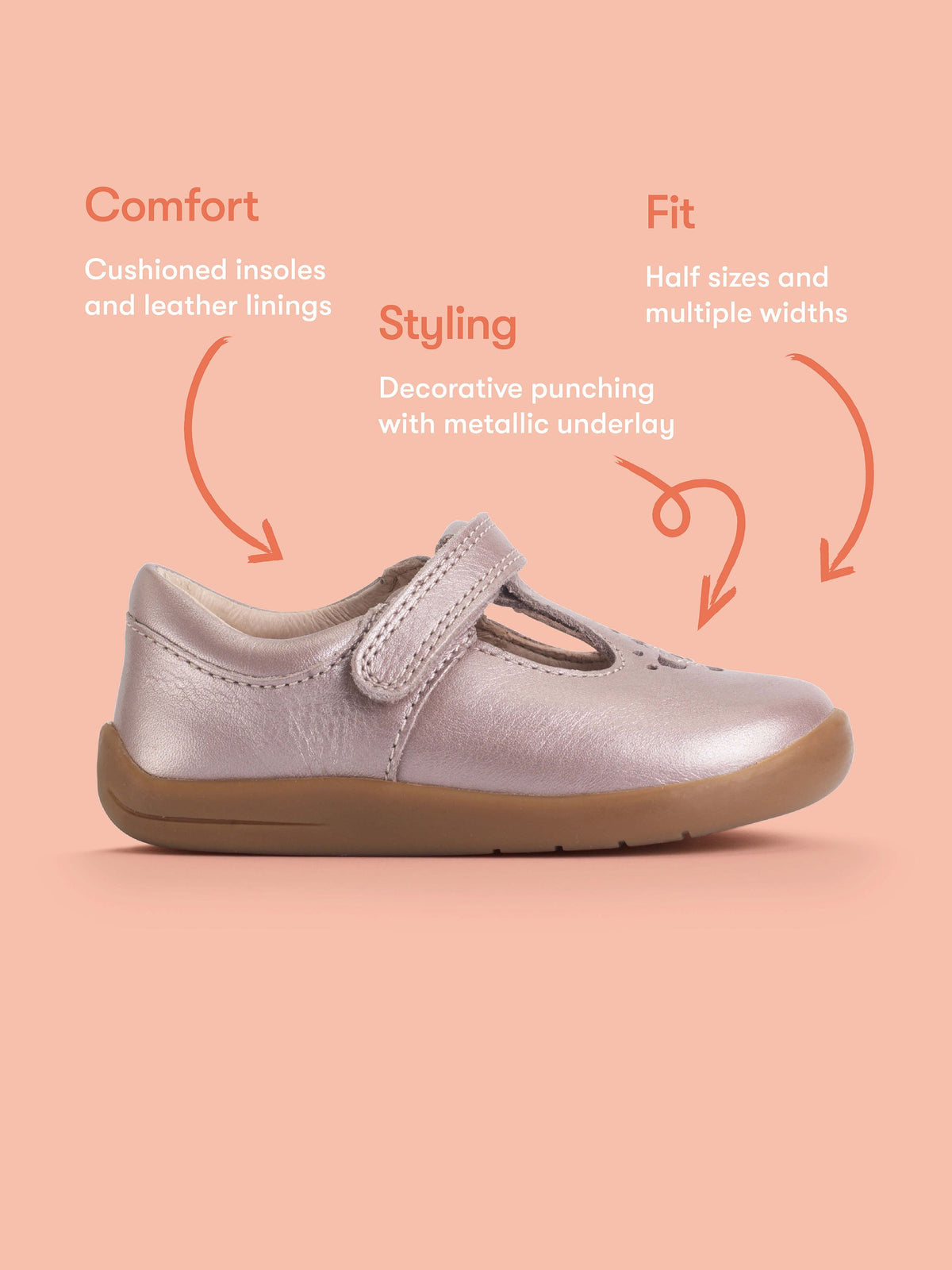 Start-Rite Pink Blush Pearlised Leather Eternal T-bar Rip-tape First Walking Shoes