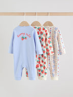 Blue Baby Strawberry Sleepsuit 3 Pack (0mths-3yrs)