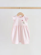 Pink Floral Frill Shoulder Baby Rompers 3 Pack