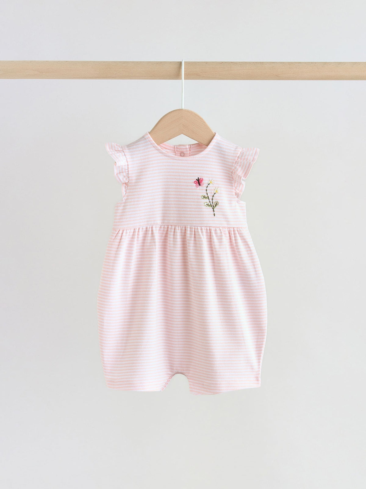 Pink Floral Frill Shoulder Baby Rompers 3 Pack