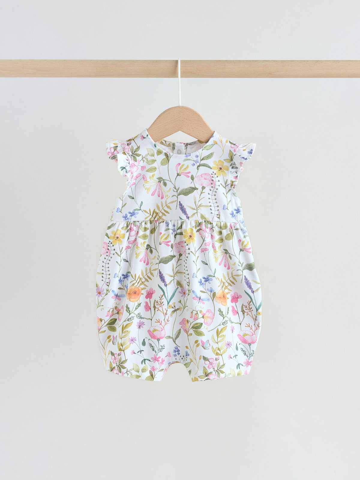Pink Floral Frill Shoulder Baby Rompers 3 Pack