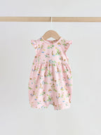 Pink Floral Frill Shoulder Baby Rompers 3 Pack