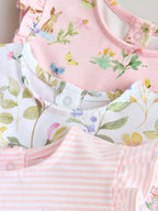 Pink Floral Frill Shoulder Baby Rompers 3 Pack