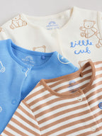 Blue/Ecru Bear Baby Sleepsuits 3 Pack (0-2yrs)