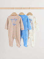 Blue/Ecru Bear Baby Sleepsuits 3 Pack (0-2yrs)