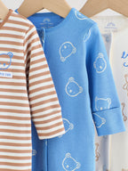 Blue/Ecru Bear Baby Sleepsuits 3 Pack (0-2yrs)