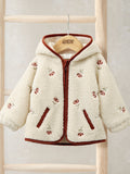 Mamas & Papas Cream Embroidered Hooded Borg Jacket