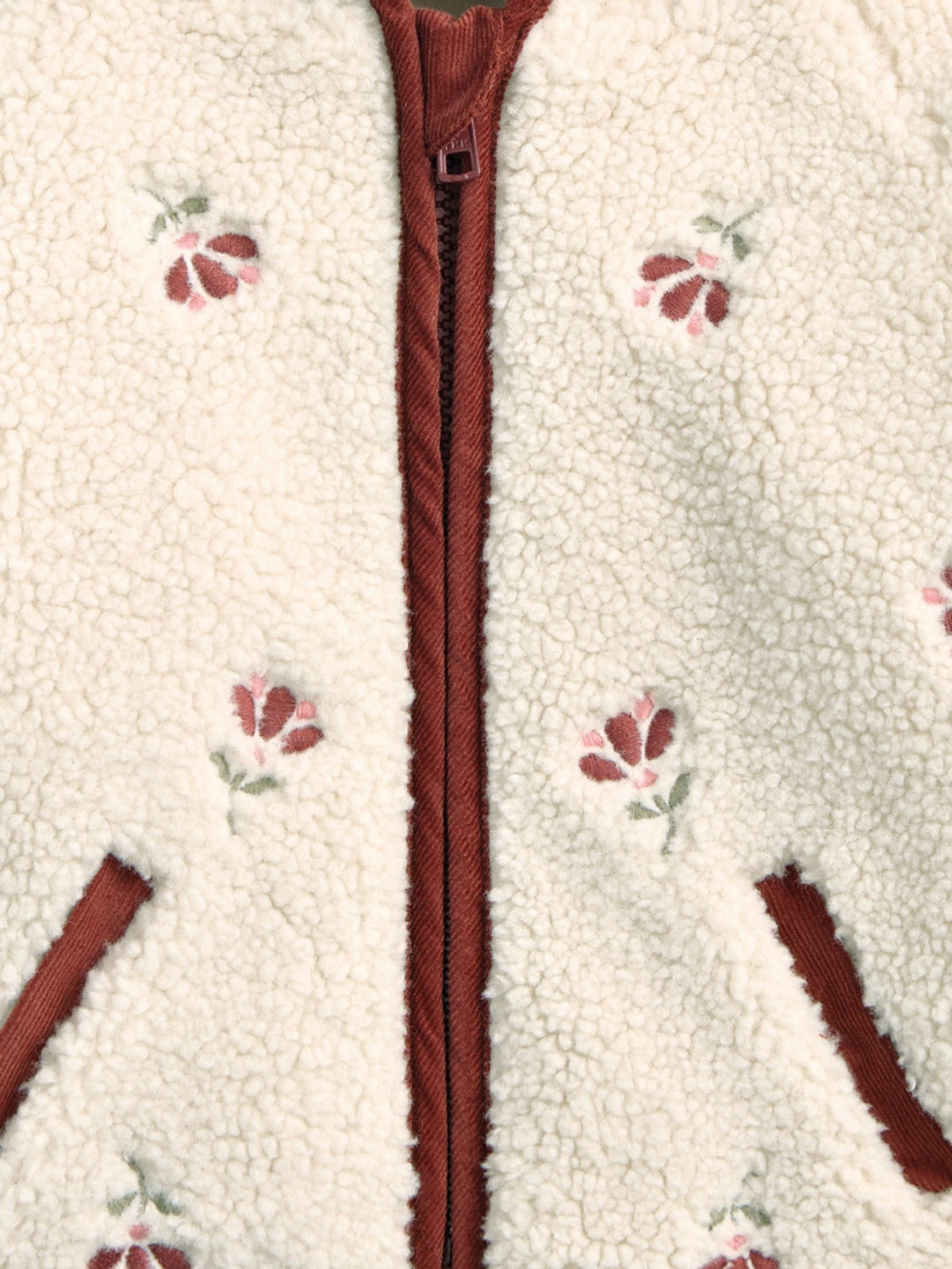 Mamas & Papas Cream Embroidered Hooded Borg Jacket