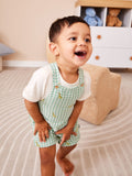 JoJo Maman Bébé Green Giraffe Checked Dungaree & Body Set