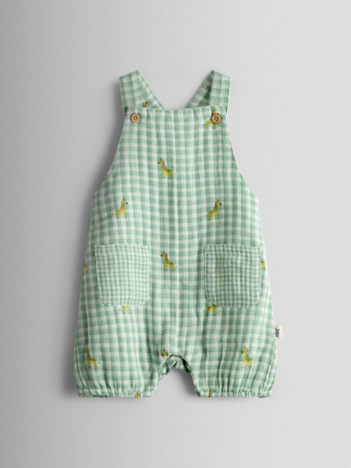 JoJo Maman Bébé Green Giraffe Checked Dungaree & Body Set