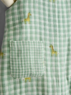 JoJo Maman Bébé Green Giraffe Checked Dungaree & Body Set
