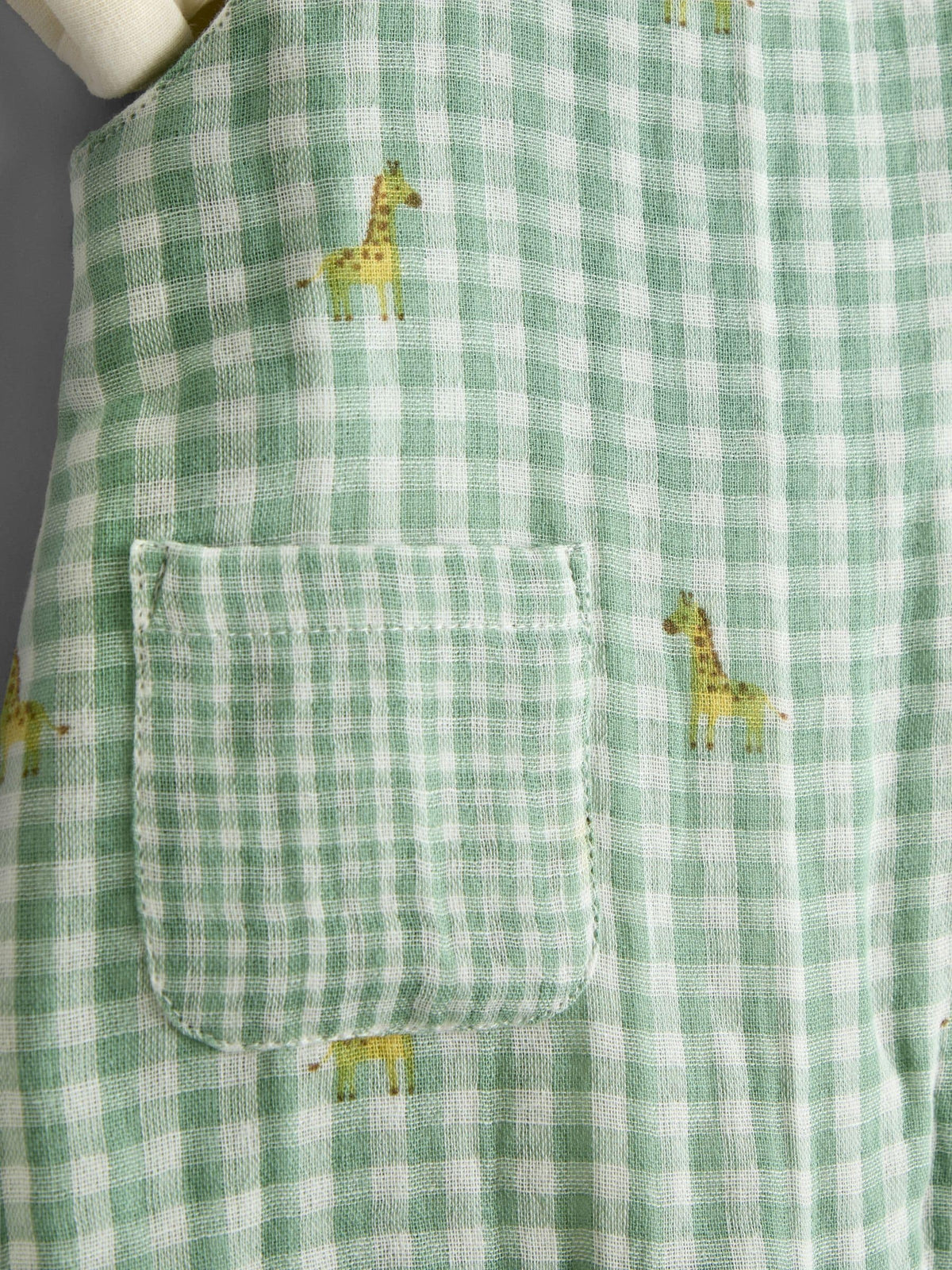 JoJo Maman Bébé Green Giraffe Checked Dungaree & Body Set