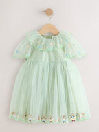 Green Embroidered Mesh Dress (3mths-7yrs)
