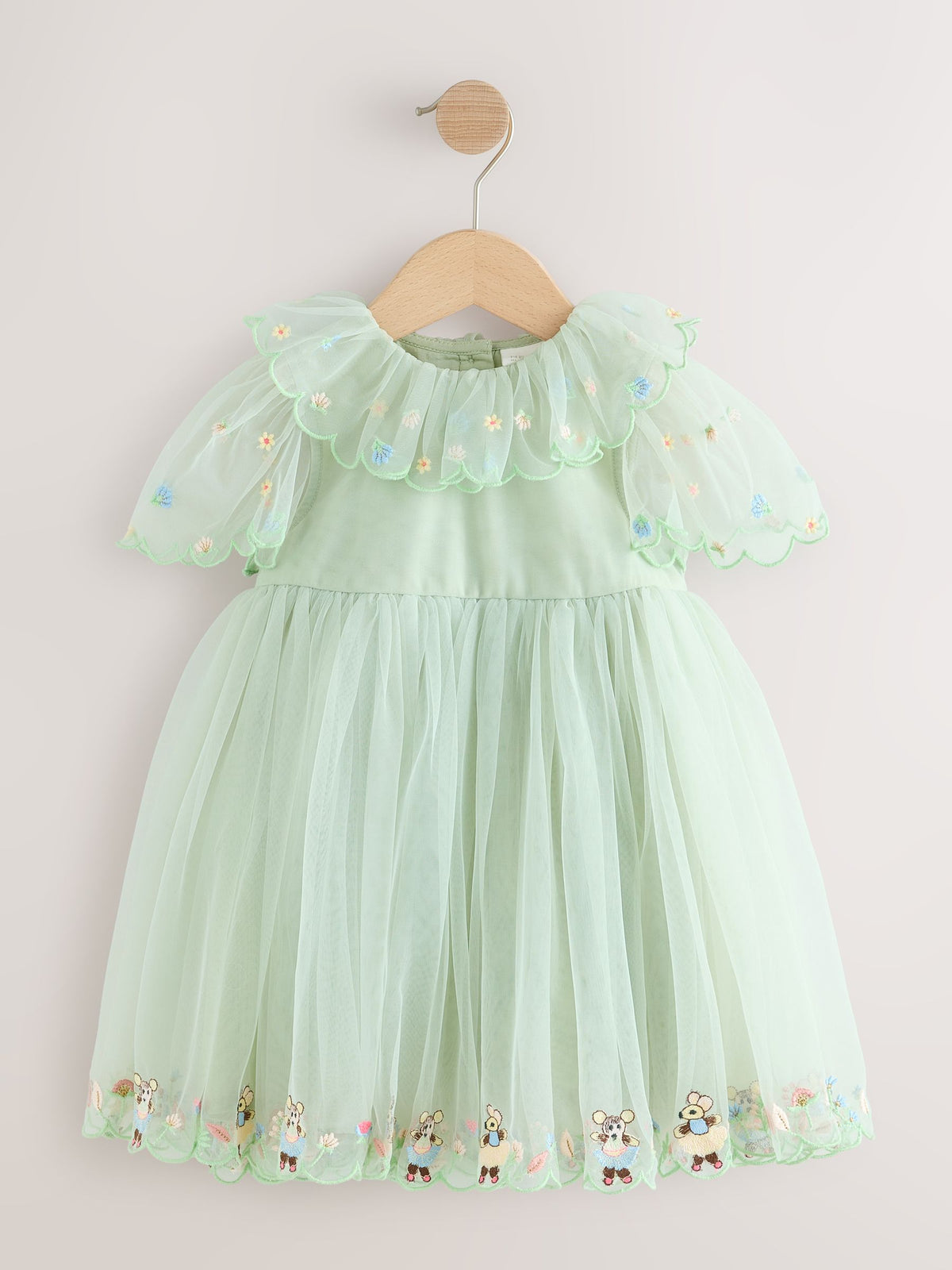 Green Embroidered Mesh Dress (3mths-7yrs)