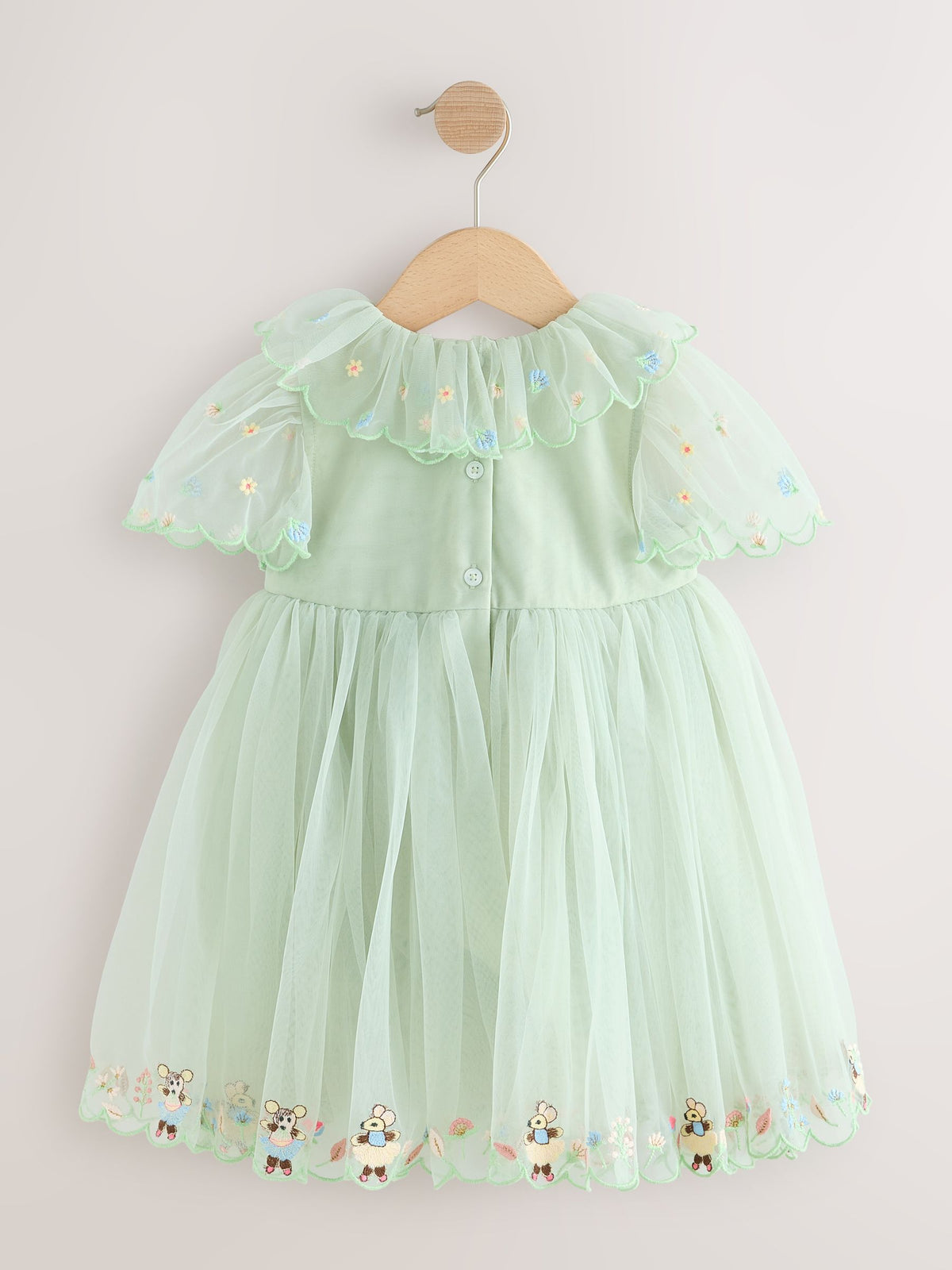 Green Embroidered Mesh Dress (3mths-7yrs)
