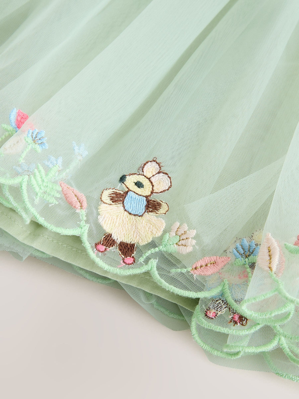 Green Embroidered Mesh Dress (3mths-7yrs)