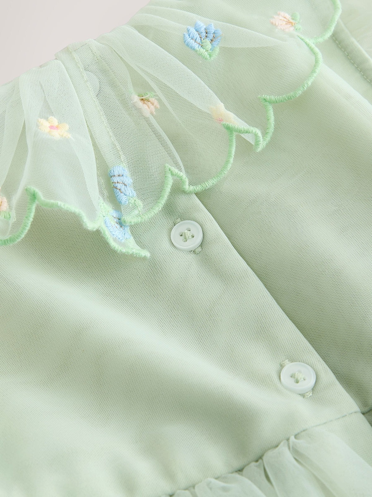 Green Embroidered Mesh Dress (3mths-7yrs)