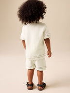 Ecru Textured Knitted Button Through Polo Shirt and Shorts Set (3mths-10yrs)
