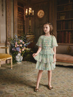 Mint Green Floral Sequin Ruffle Mesh Occasion Dress (3-16yrs)