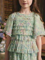 Mint Green Floral Sequin Ruffle Mesh Occasion Dress (3-16yrs)