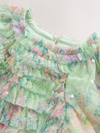 Mint Green Floral Sequin Ruffle Mesh Occasion Dress (3-16yrs)