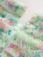 Mint Green Floral Sequin Ruffle Mesh Occasion Dress (3-16yrs)