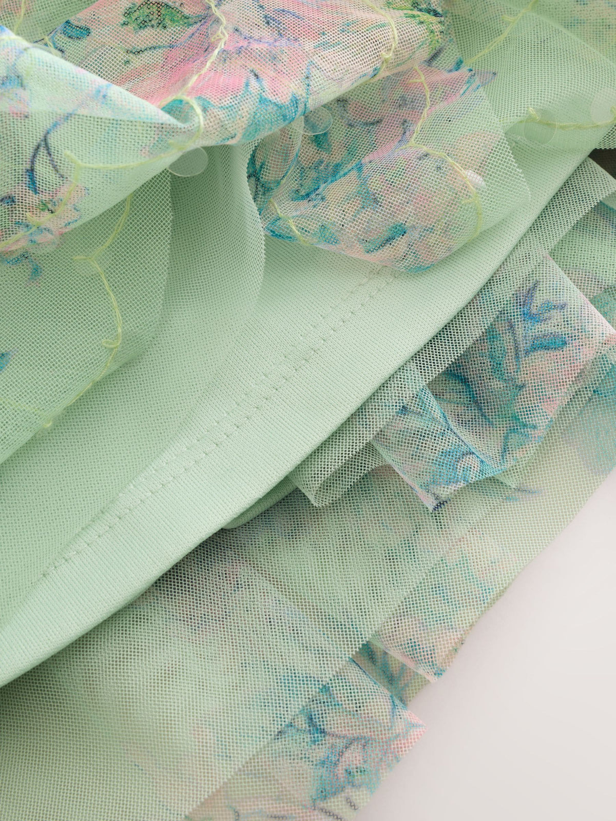 Mint Green Floral Sequin Ruffle Mesh Occasion Dress (3-16yrs)