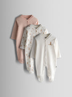 JoJo Maman Bébé Pink Bunny Cotton Footed 3 Pack Sleepsuit