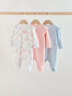 Multi Two Way Zip Baby Sleepsuit 3 Pack (0mths-3yrs)