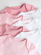 Pink/White 7 Pack Essential Long Sleeve Baby Bodysuits
