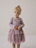 Lilac Purple Bear Long Sleeve Ribbed Mesh Dress (3mths-7yrs)