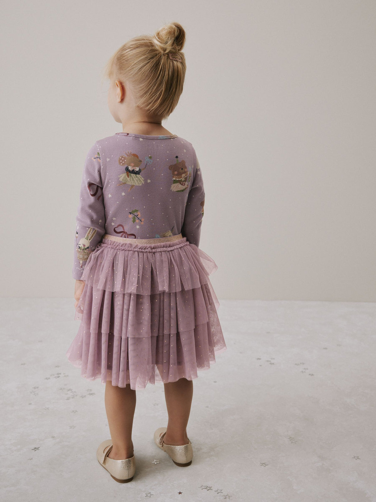 Lilac Purple Bear Long Sleeve Ribbed Mesh Dress (3mths-7yrs)