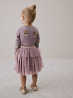 Lilac Purple Bear Long Sleeve Ribbed Mesh Dress (3mths-7yrs)