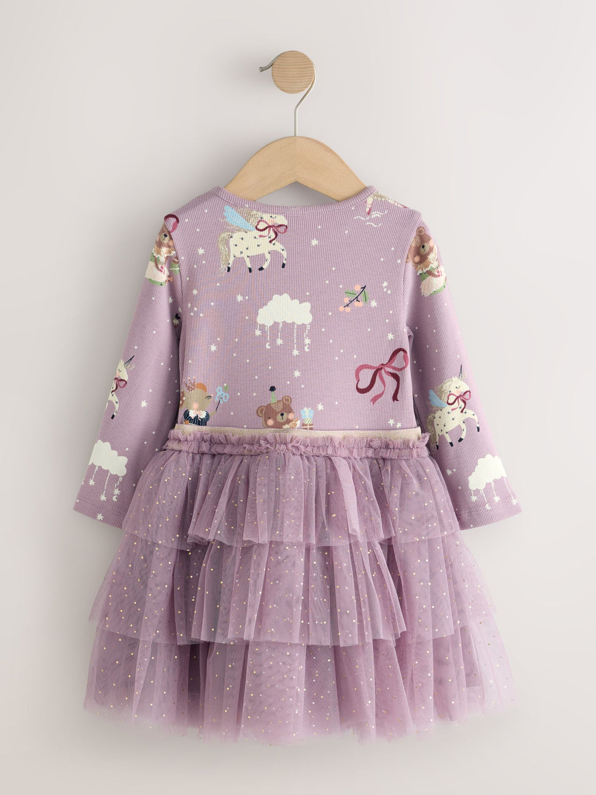 Lilac Purple Bear Long Sleeve Ribbed Mesh Dress (3mths-7yrs)