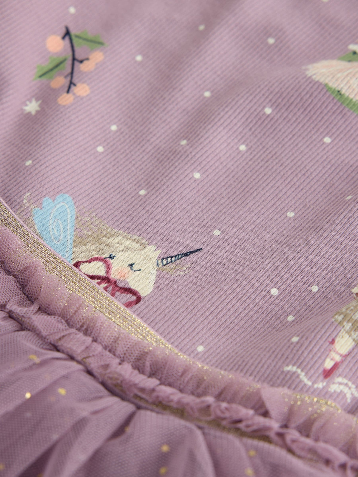 Lilac Purple Bear Long Sleeve Ribbed Mesh Dress (3mths-7yrs)