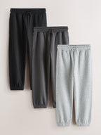 Black/Grey/Charcoal Regular Fit Joggers 3 Pack (3-16yrs)