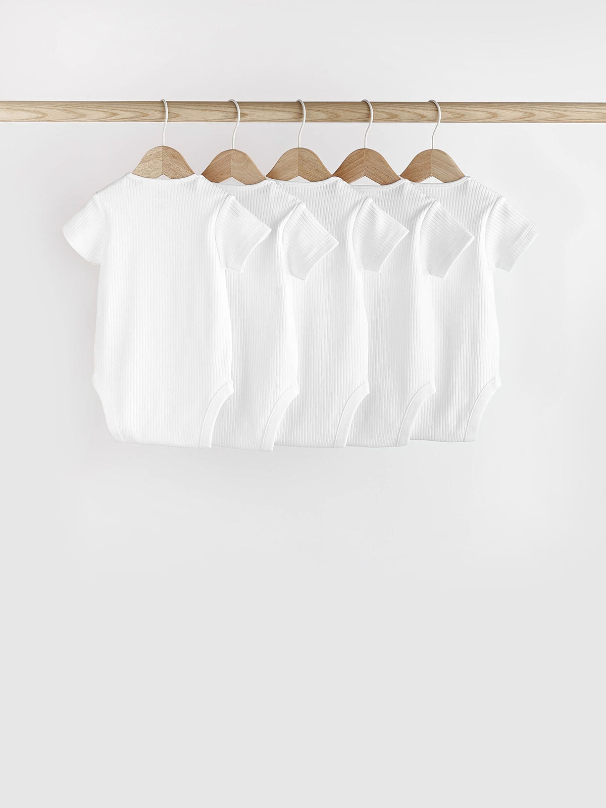 White Rib Short Sleeve Baby Bodysuits 5 Pack