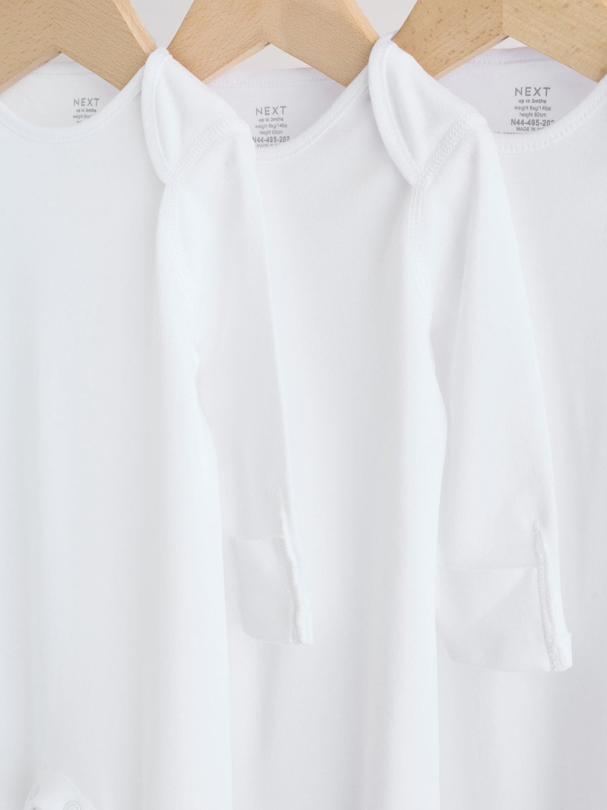 White Kind to Skin Baby Sleepsuits 3 Pack (0-2yrs)