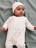 JoJo Maman Bébé Cream Floral Embroidered Pretty Sleepsuit & Hat
