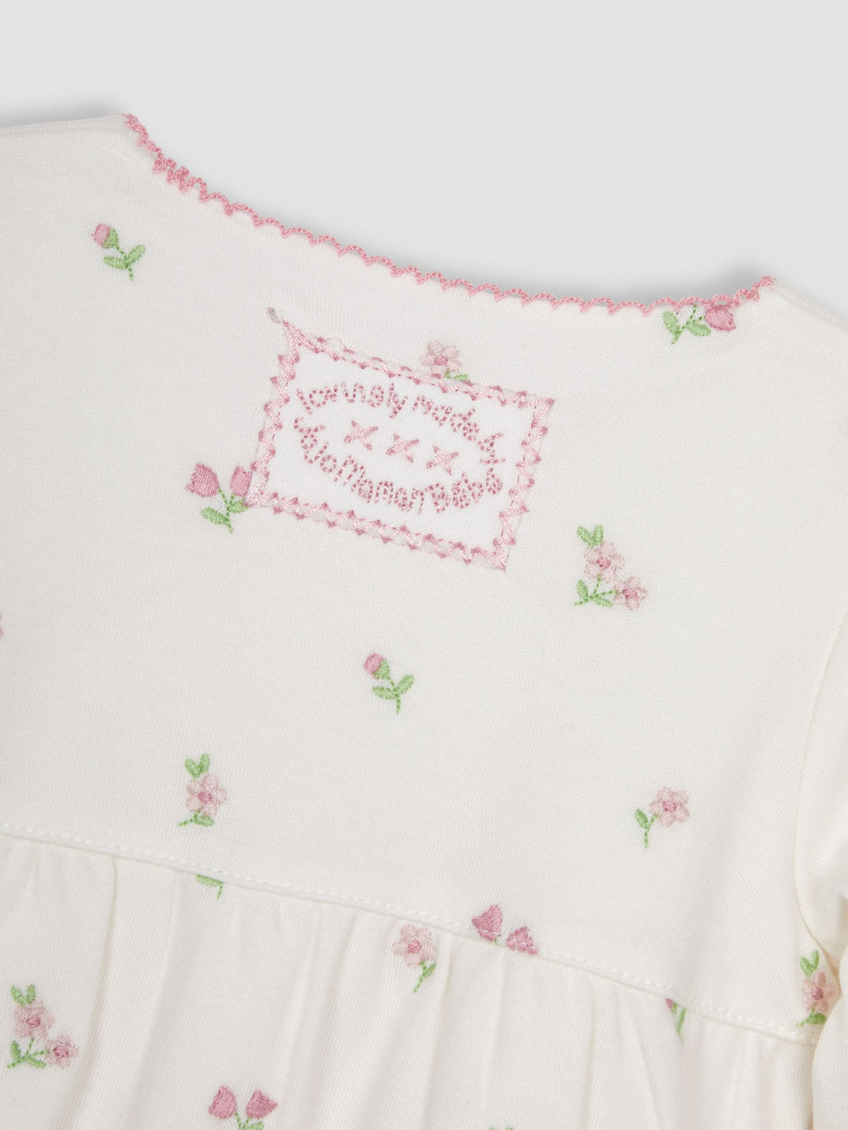 JoJo Maman Bébé Cream Floral Embroidered Pretty Sleepsuit & Hat